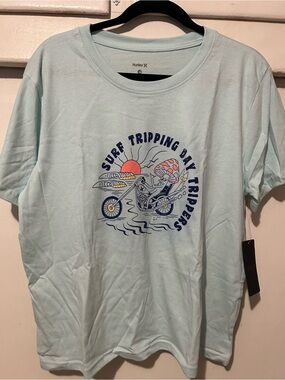 Hurley Mint Graphic Short Sleeve Tee with Navy Print